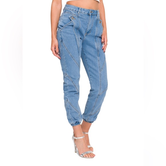 0092 NWT American Bazi High Rise Detail Sewing Denim Joggers sz 2X - Picture 4 of 7